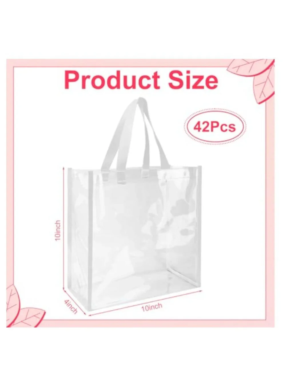 Clear PVC Tote Bags with Handles, Stadium Approved Bulk Pack of 42, Large